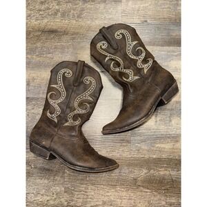 American Rag Dawnn Brown Distressed Western Cowboy Boots Women 8.5M Embroidered